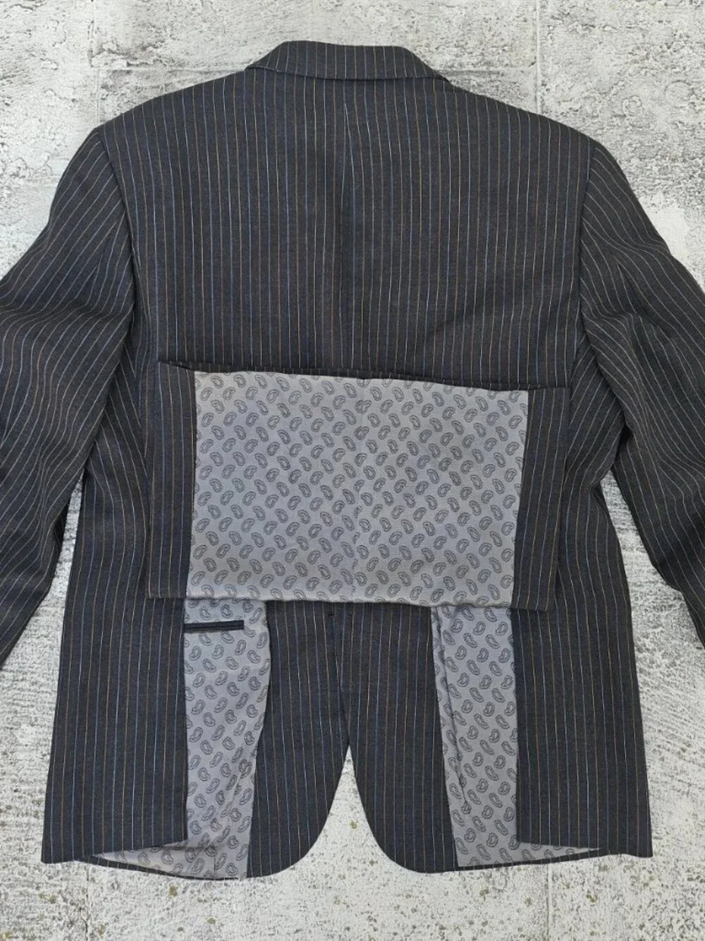 Vintage Men Blazer Jacket Sport Coat Black Multi Color Stripe Read desc size 44L